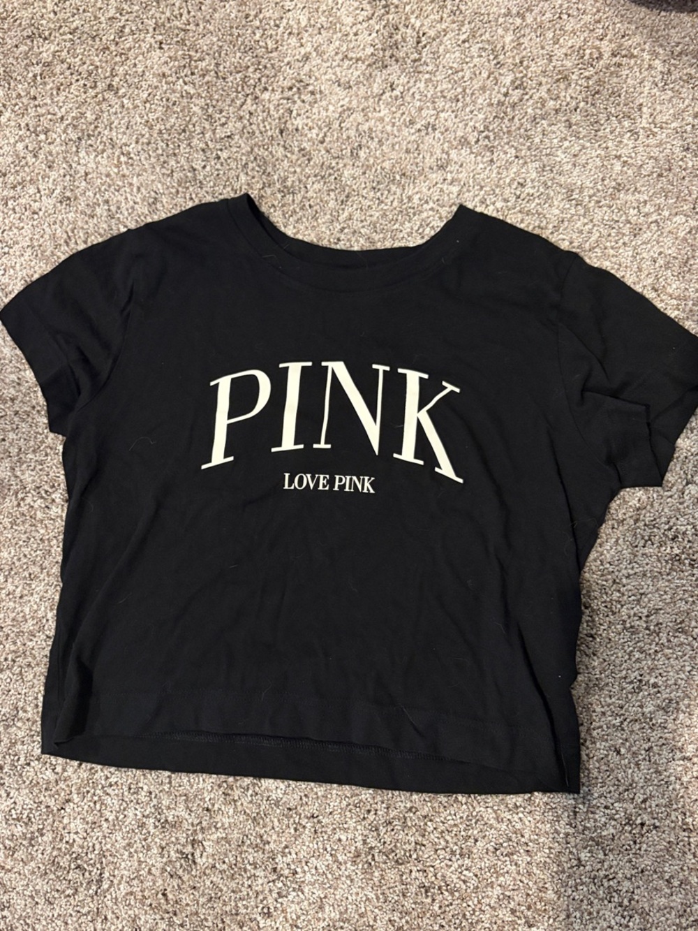 PINK Victoria's Secret Black Logo Cropped Tee